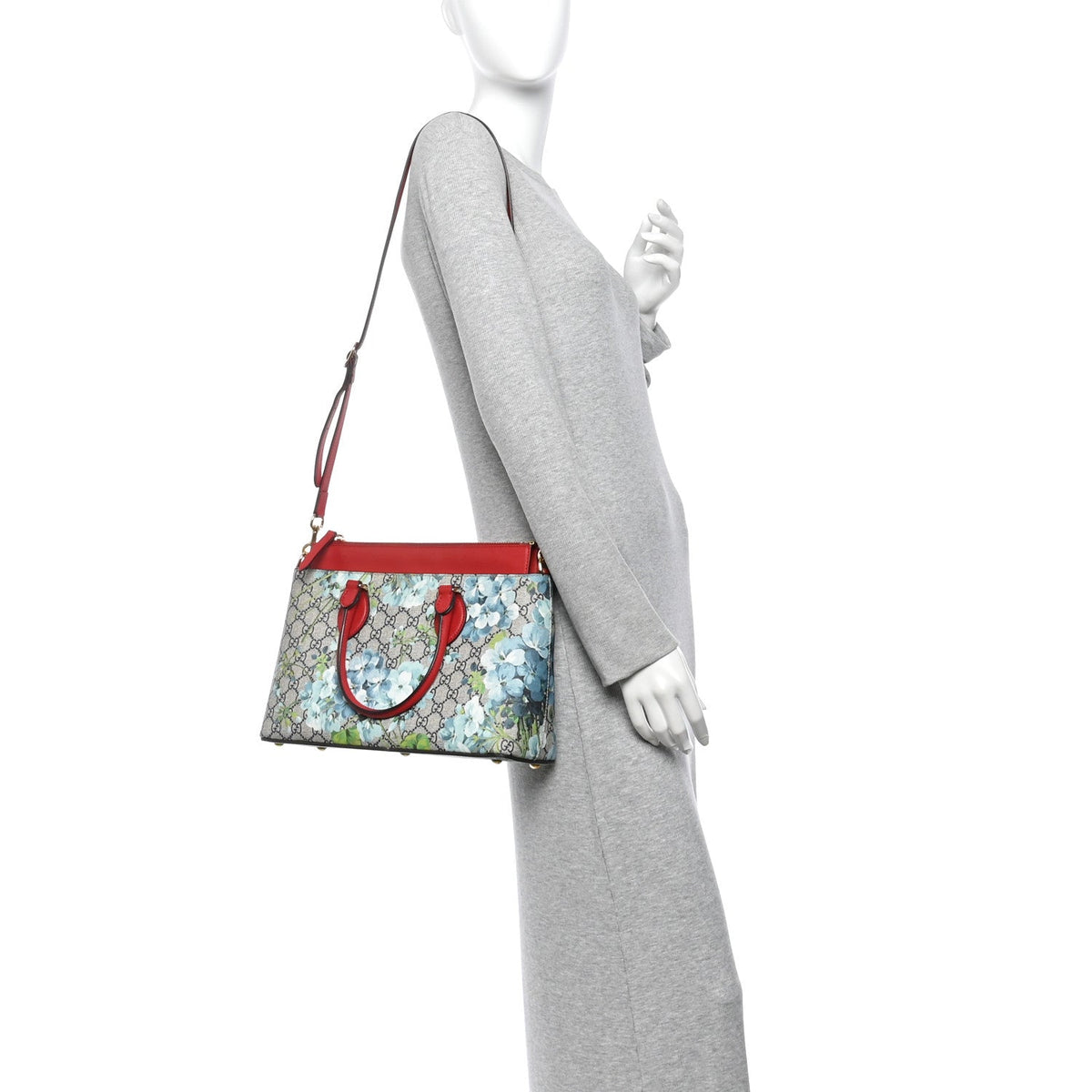 GG Supreme Monogram Blooms Small Zip Top Tote Beige Blue Navy Hibiscus Red wholesalehk.shop