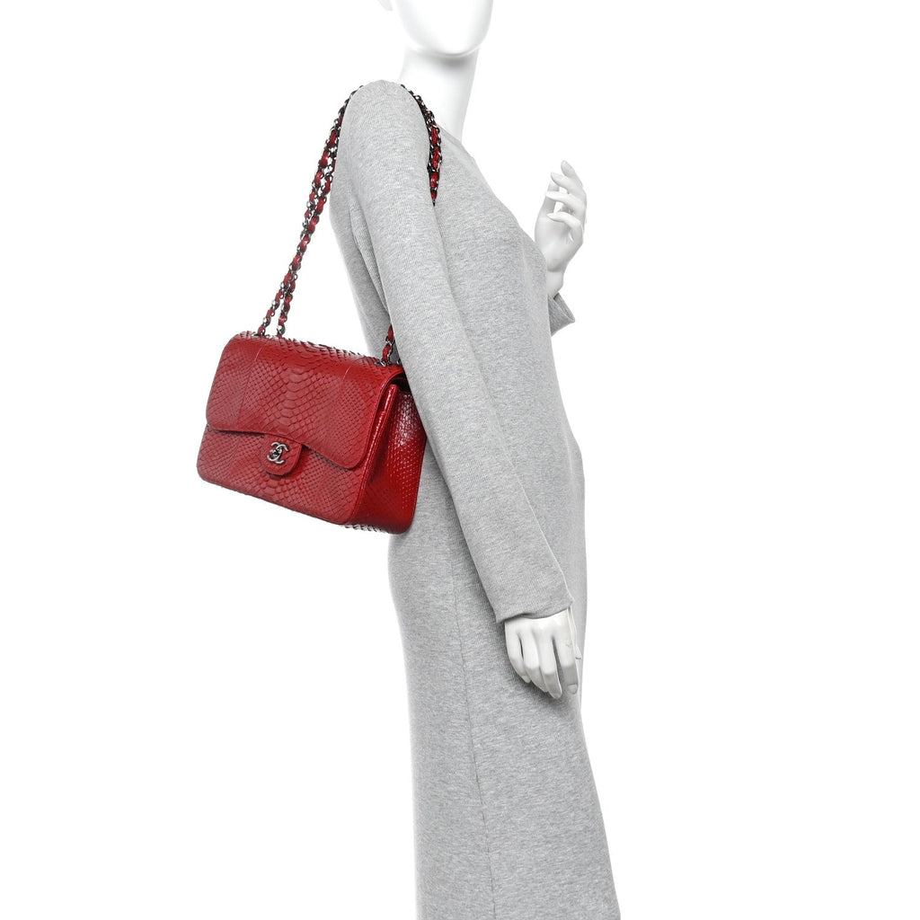 Snakeskin Jumbo Double Flap Red wholesalehk.shop