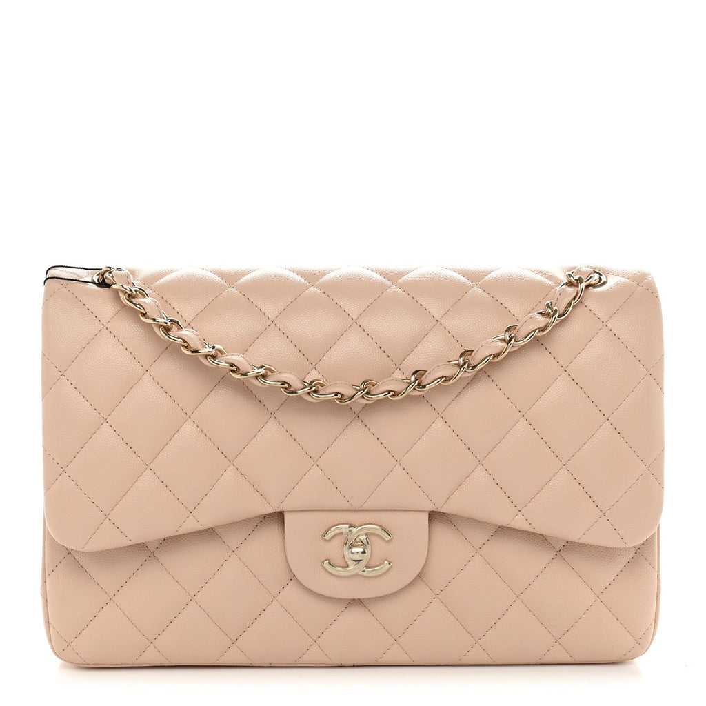 Caviar Quilted Jumbo Double Flap Light Beige wholesalehk.shop