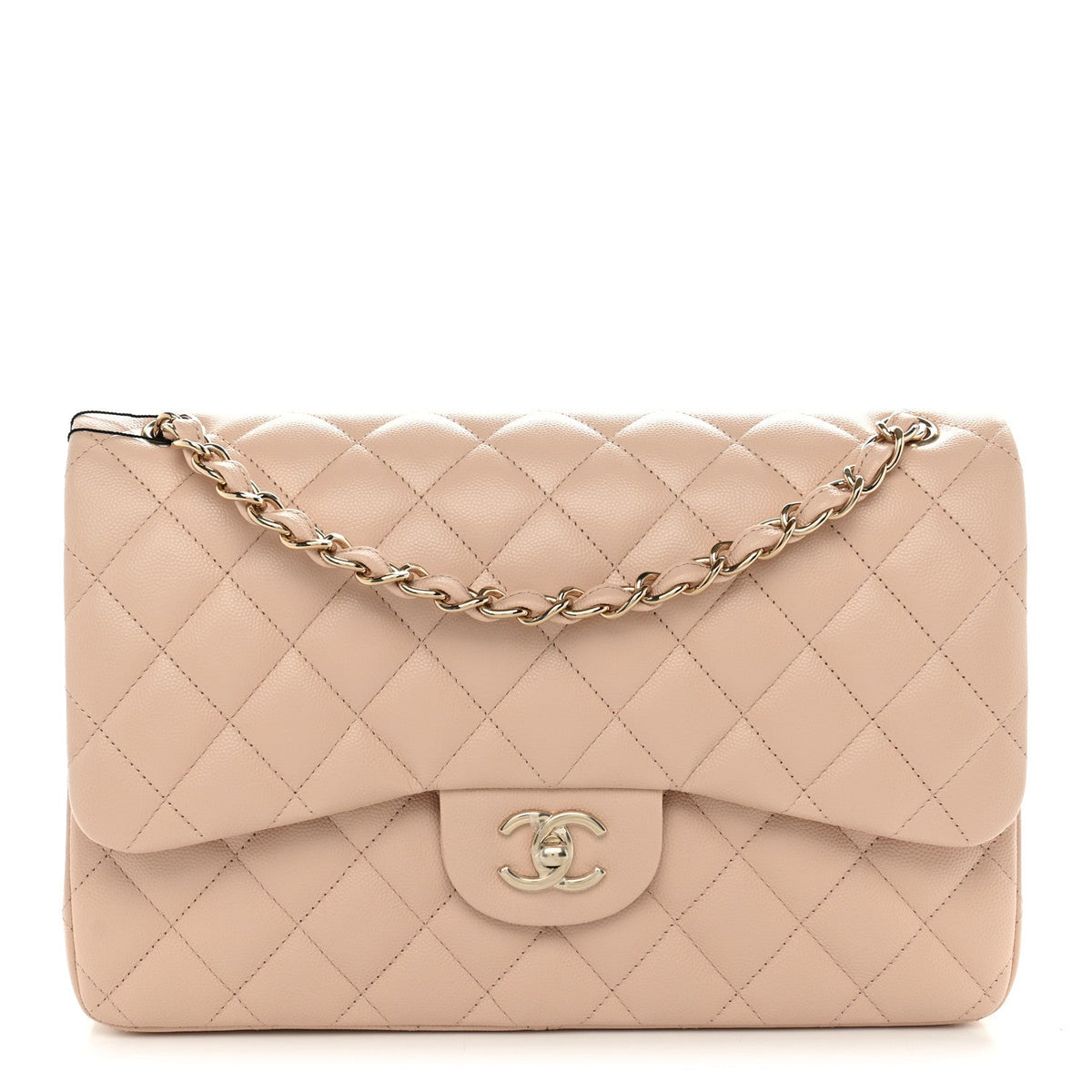 Caviar Quilted Jumbo Double Flap Light Beige wholesalehk.shop