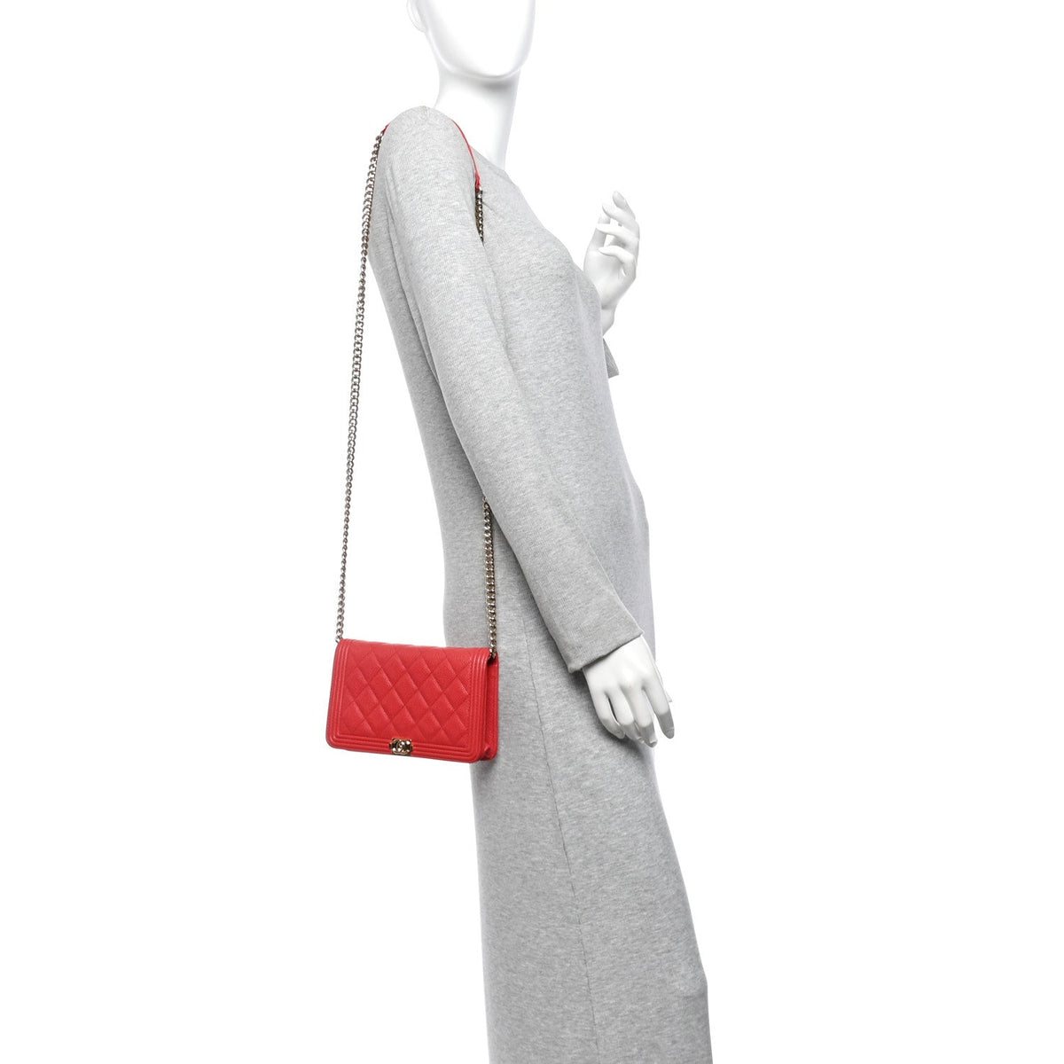 Caviar Quilted Boy Wallet On Chain WOC Red wholesalehk.shop