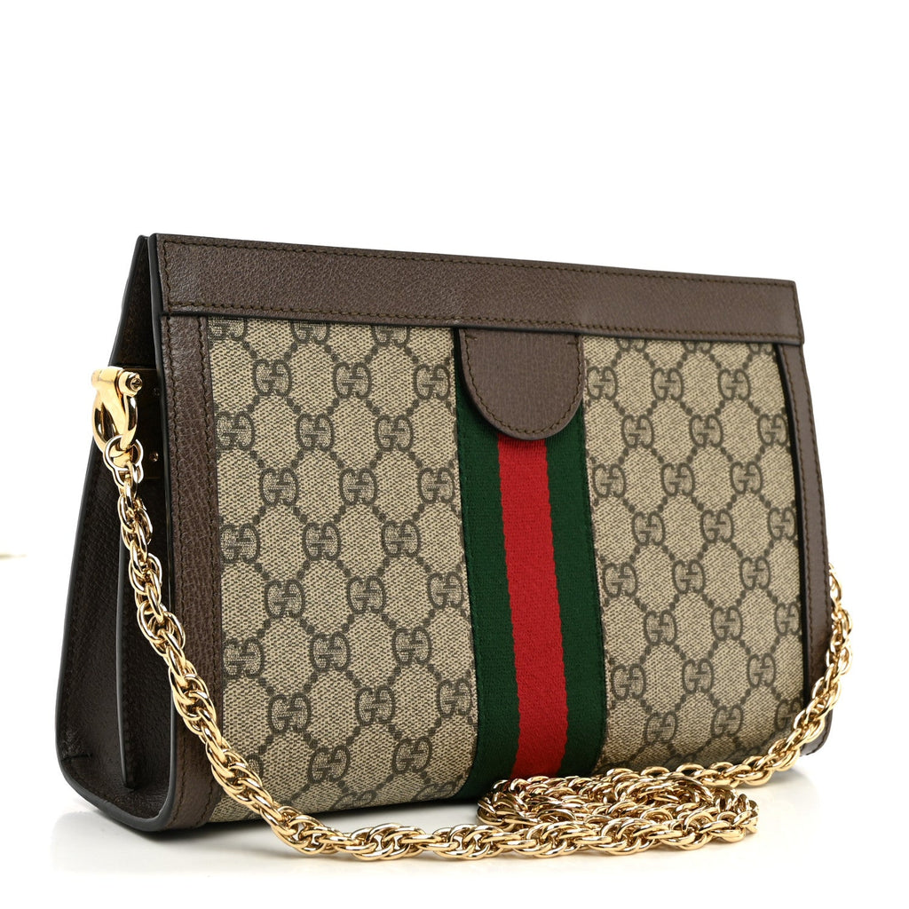GG Supreme Monogram Web Small Ophidia Chain Shoulder Bag Brown wholesalehk.shop