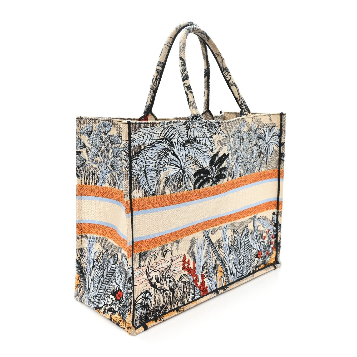 Canvas Embroidered Toile De Jouy Tropicalia Large Book Tote Denim Blue £¨ Direct shipment via from wholesalehk.shop