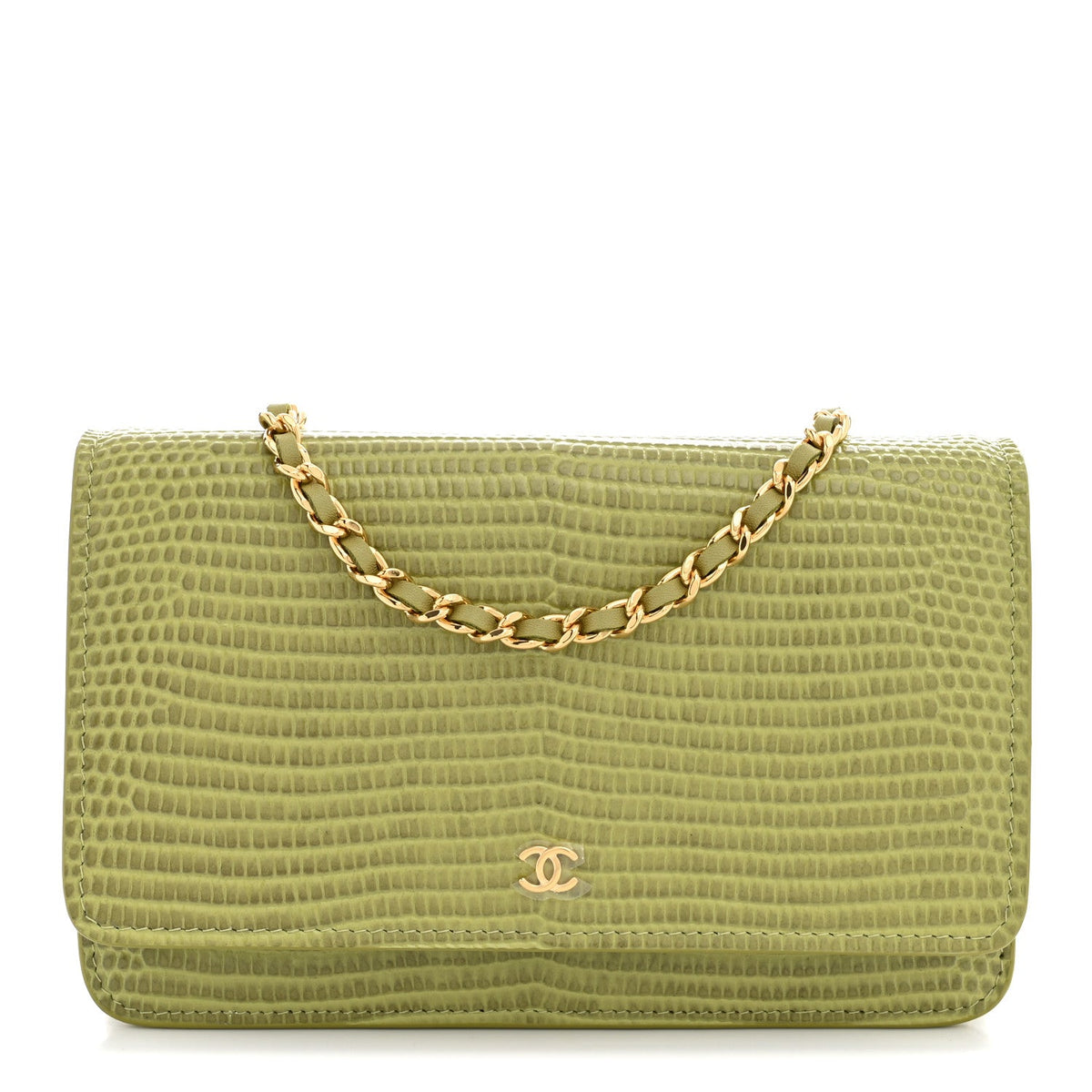 Calfskin Lizard Embossed Wallet On Chain WOC Green wholesalehk.shop