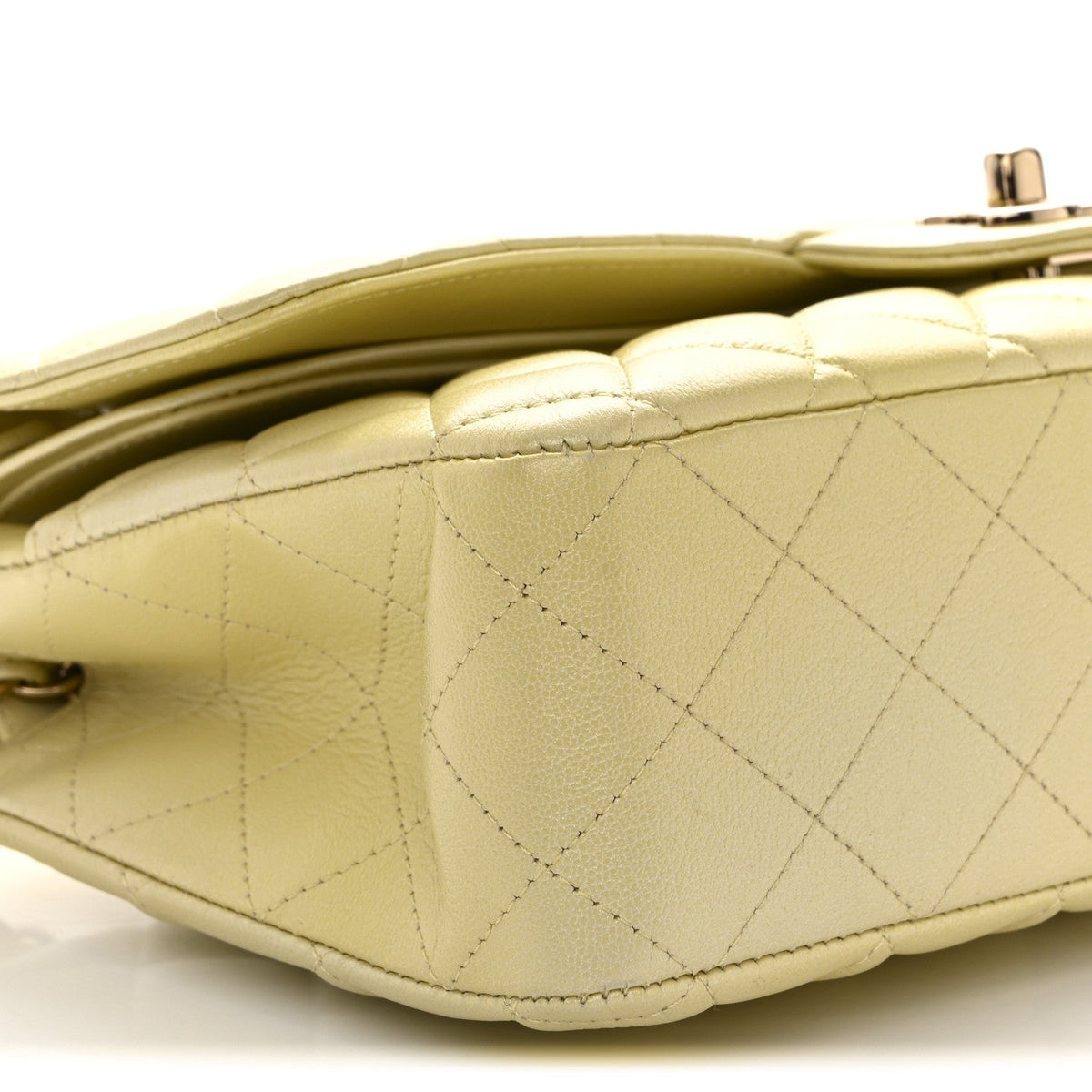 Cloudy Pearly Goatskin Quilted Medium Double Flap Light Yellow wholesalehk.shop