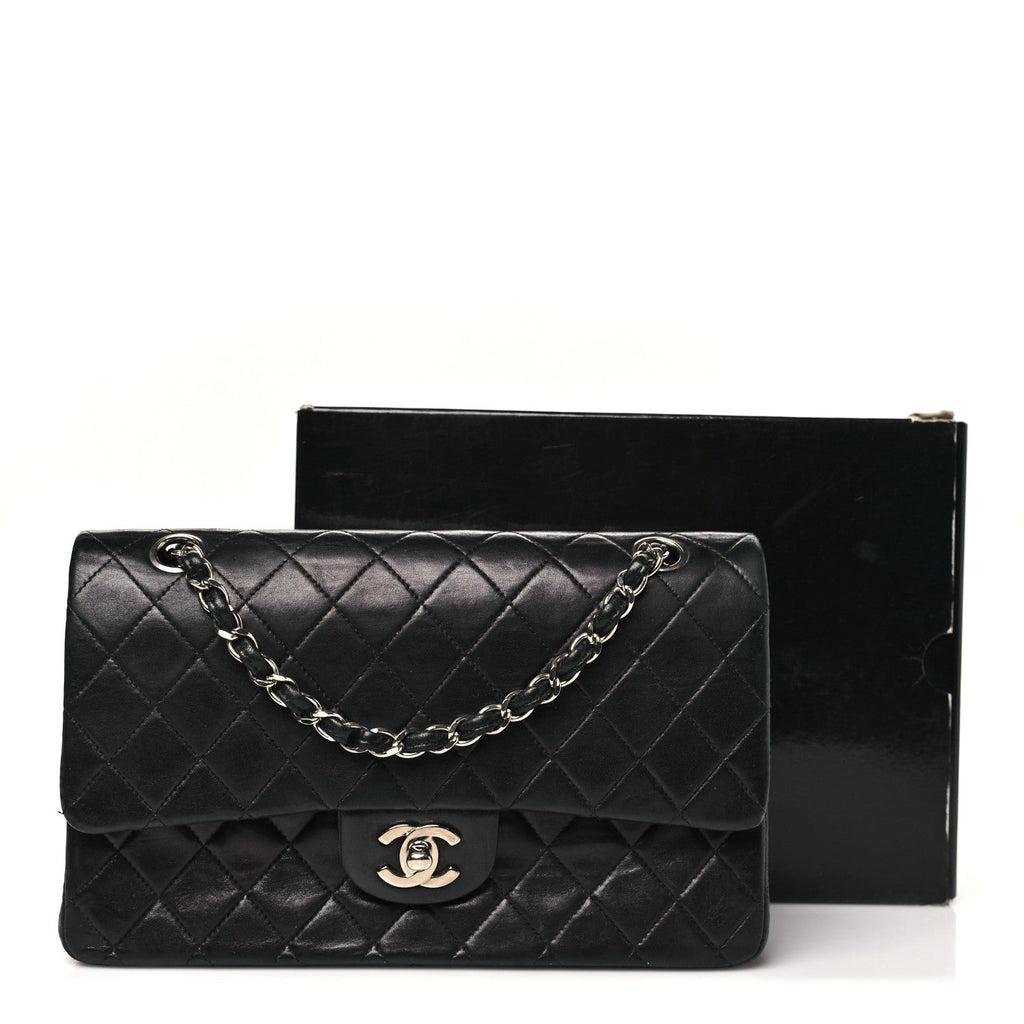 Lambskin Quilted Medium Double Flap Black wholesalehk.shop