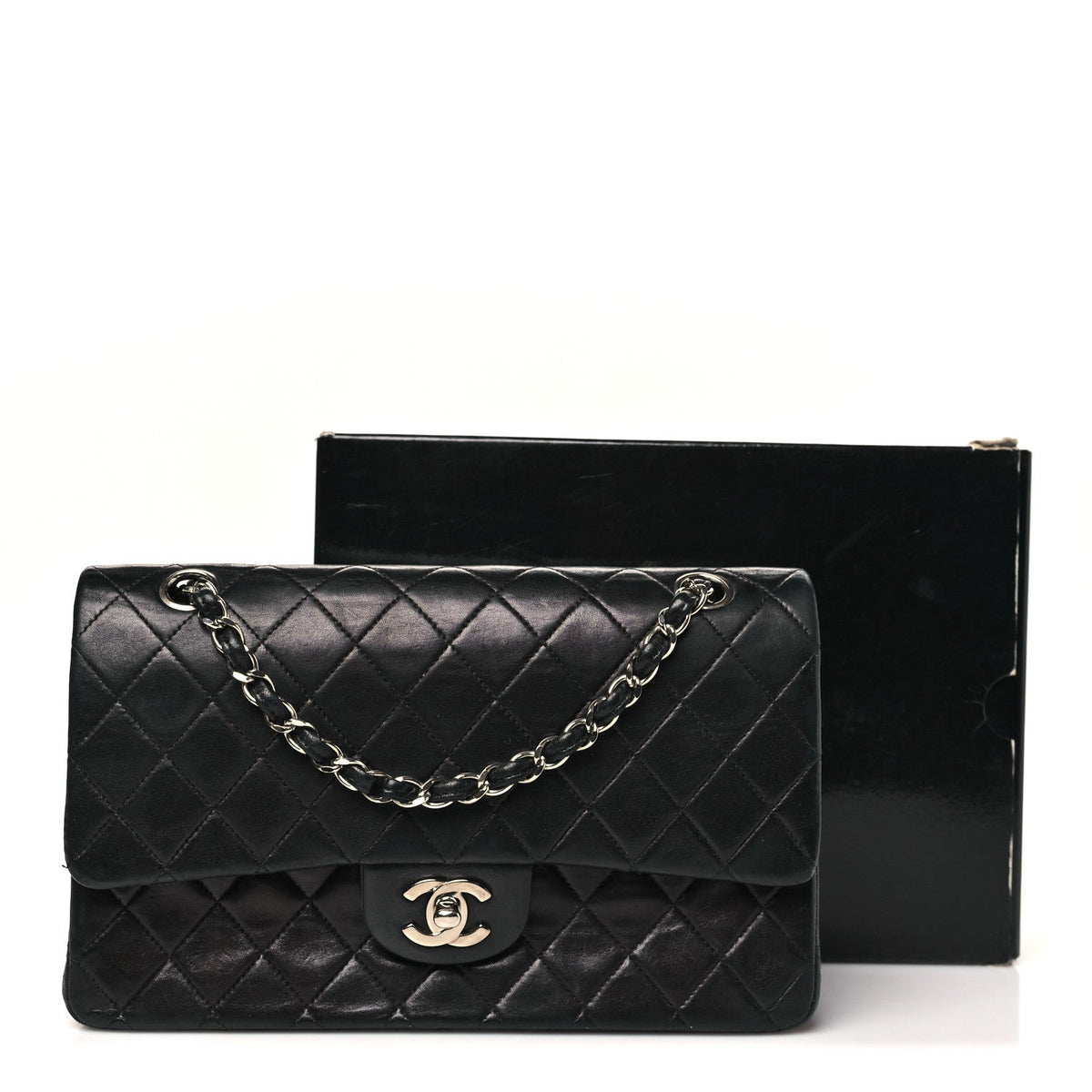 Lambskin Quilted Medium Double Flap Black wholesalehk.shop