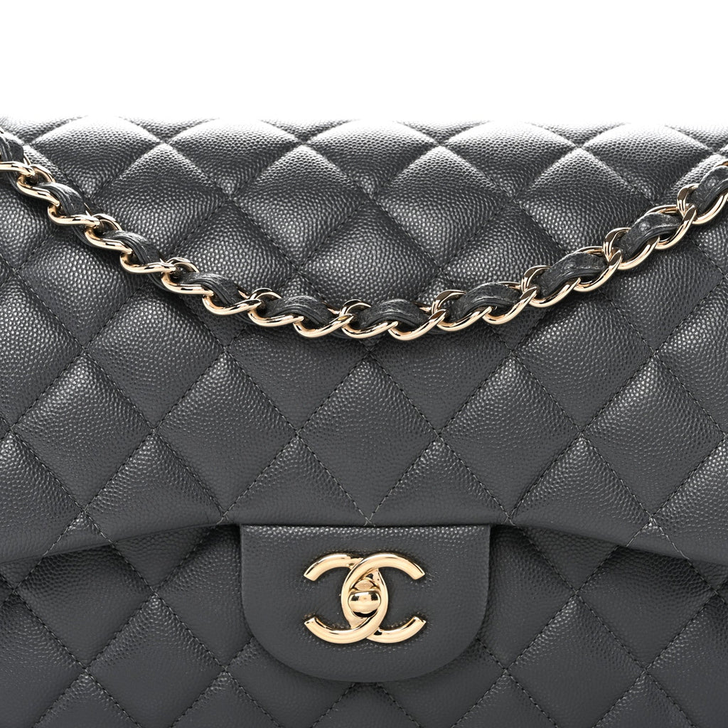 Caviar Quilted Jumbo Double Flap Dark Grey wholesalehk.shop