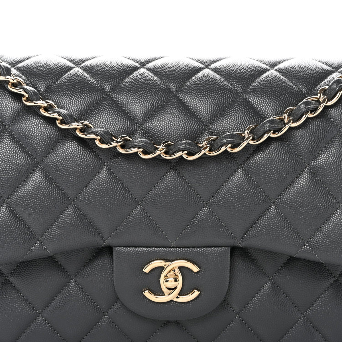 Caviar Quilted Jumbo Double Flap Dark Grey wholesalehk.shop
