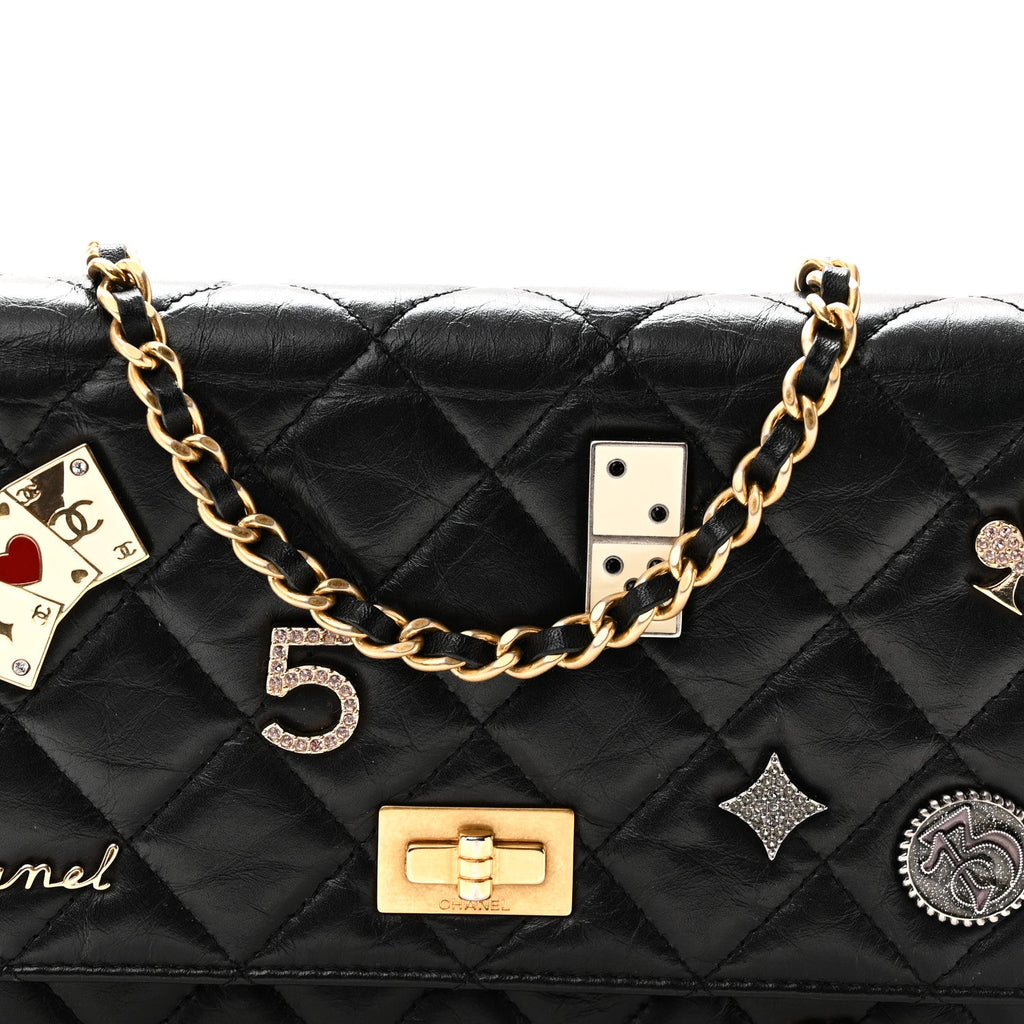 Aged Calfskin Lucky Charms Casino 2.55 Reissue Wallet on Chain WOC Black wholesalehk.shop