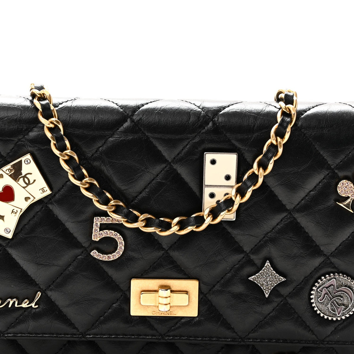 Aged Calfskin Lucky Charms Casino 2.55 Reissue Wallet on Chain WOC Black wholesalehk.shop