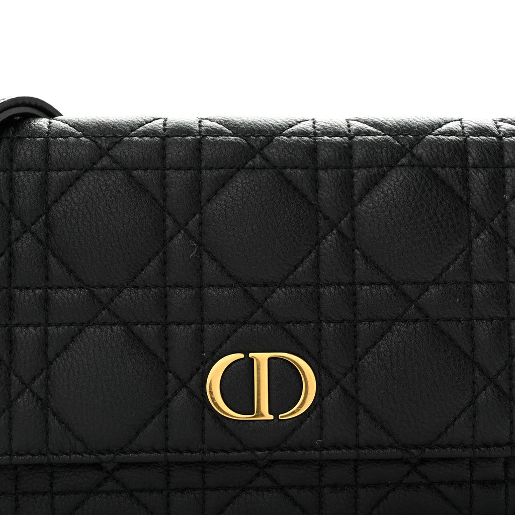 Supple Calfskin Caro Pouch with Chain Black wholesalehk.shop