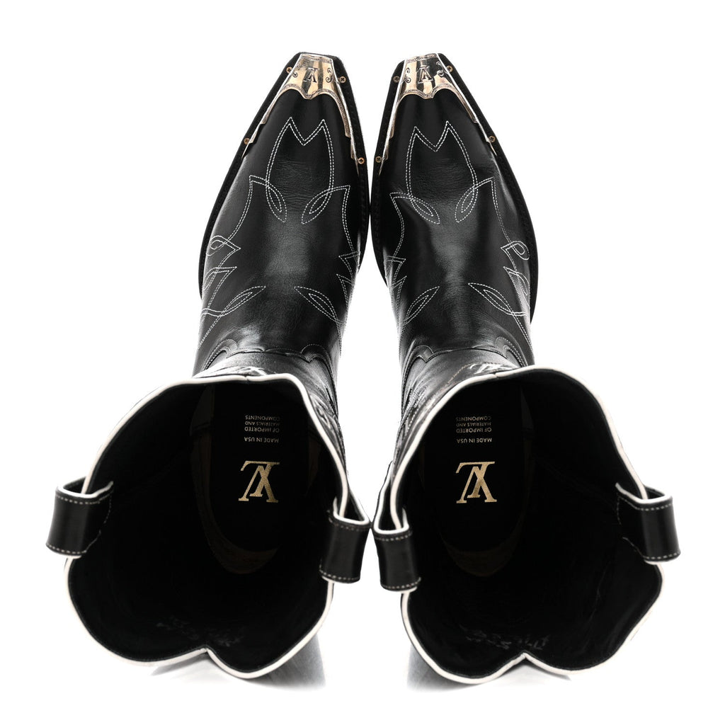 Calfskin LV Texan Mens Rider Boots 10.5 Black Silver £¨ Direct shipment via from wholesalehk.shop