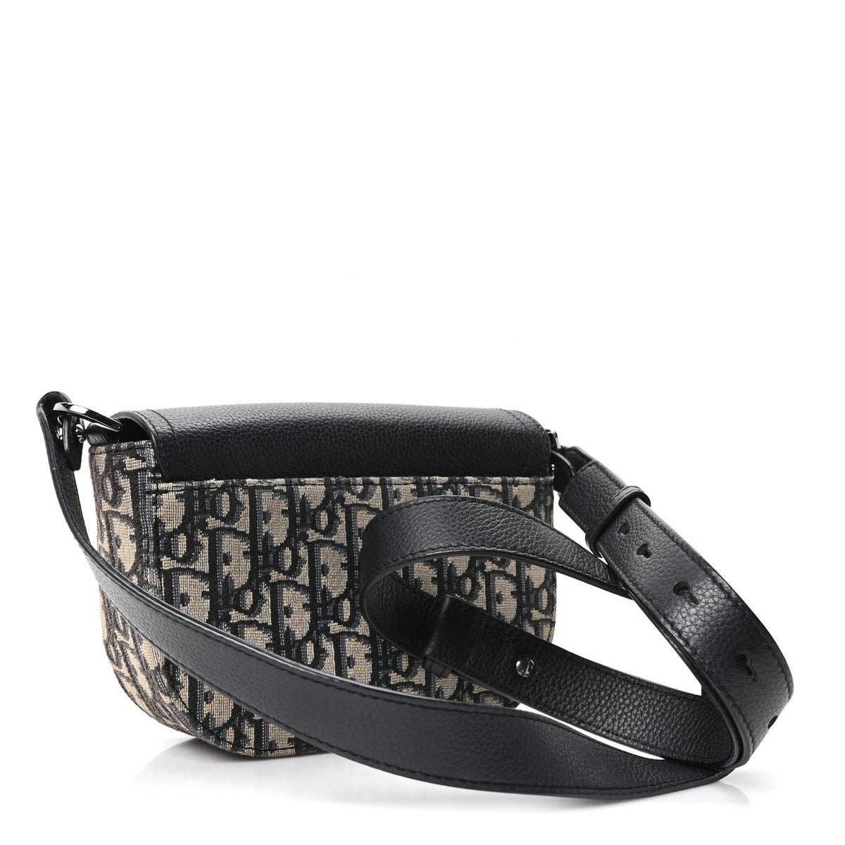 Grained Calfskin Oblique Mini Saddle Messenger Bag With Flap Beige Black wholesalehk.shop