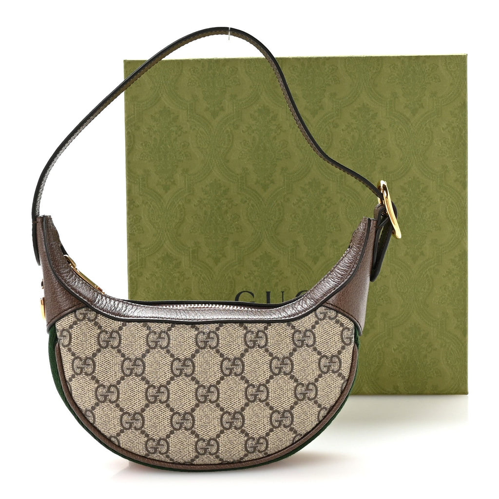 GG Supreme Monogram Textured Calfskin Web Mini Ophidia Half Moon Hobo Beige Ebony New Acero wholesalehk.shop