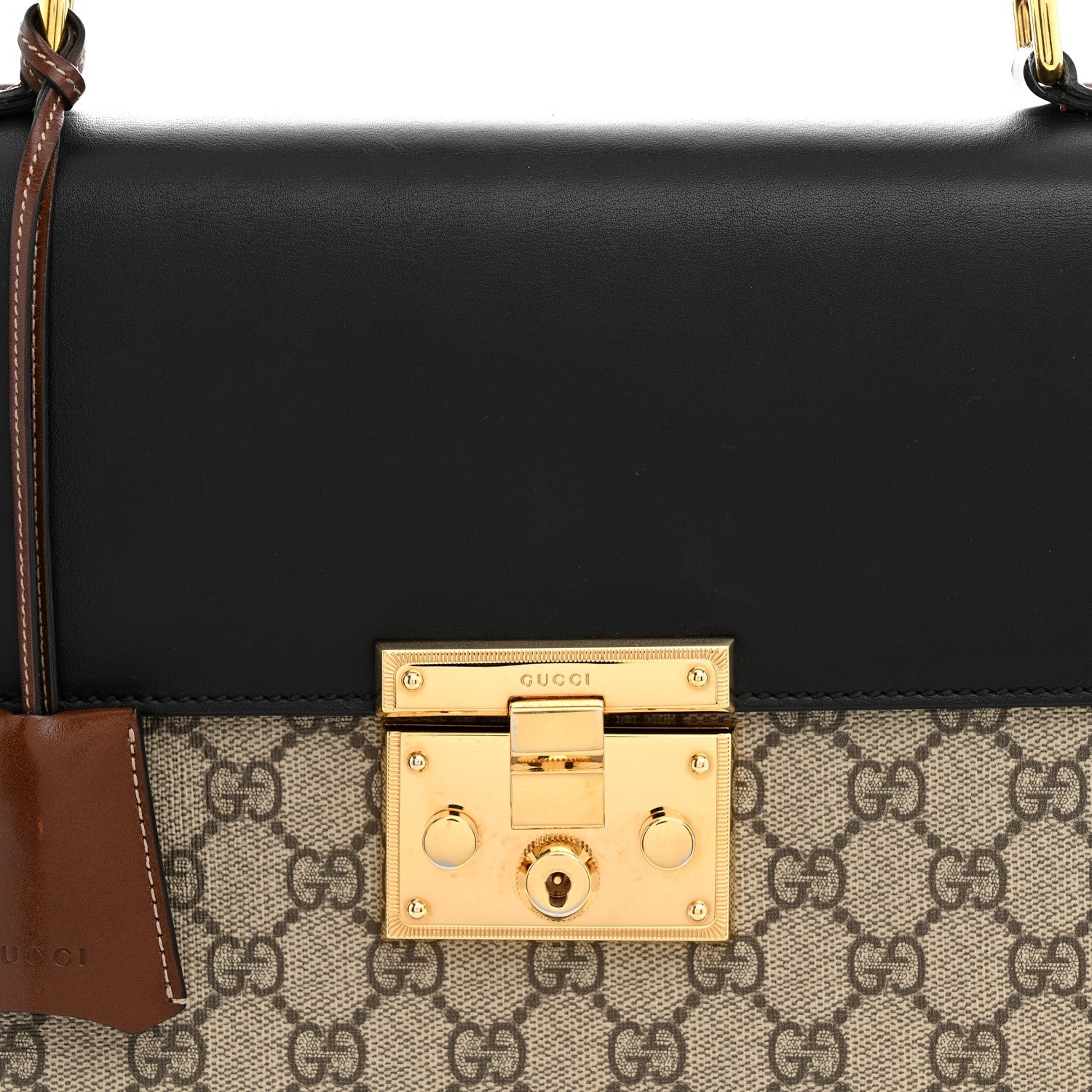 GG Supreme Monogram Calfskin Medium Padlock Top Handle Bag Beige Black Cuir £¨ Direct shipment via from wholesalehk.shop