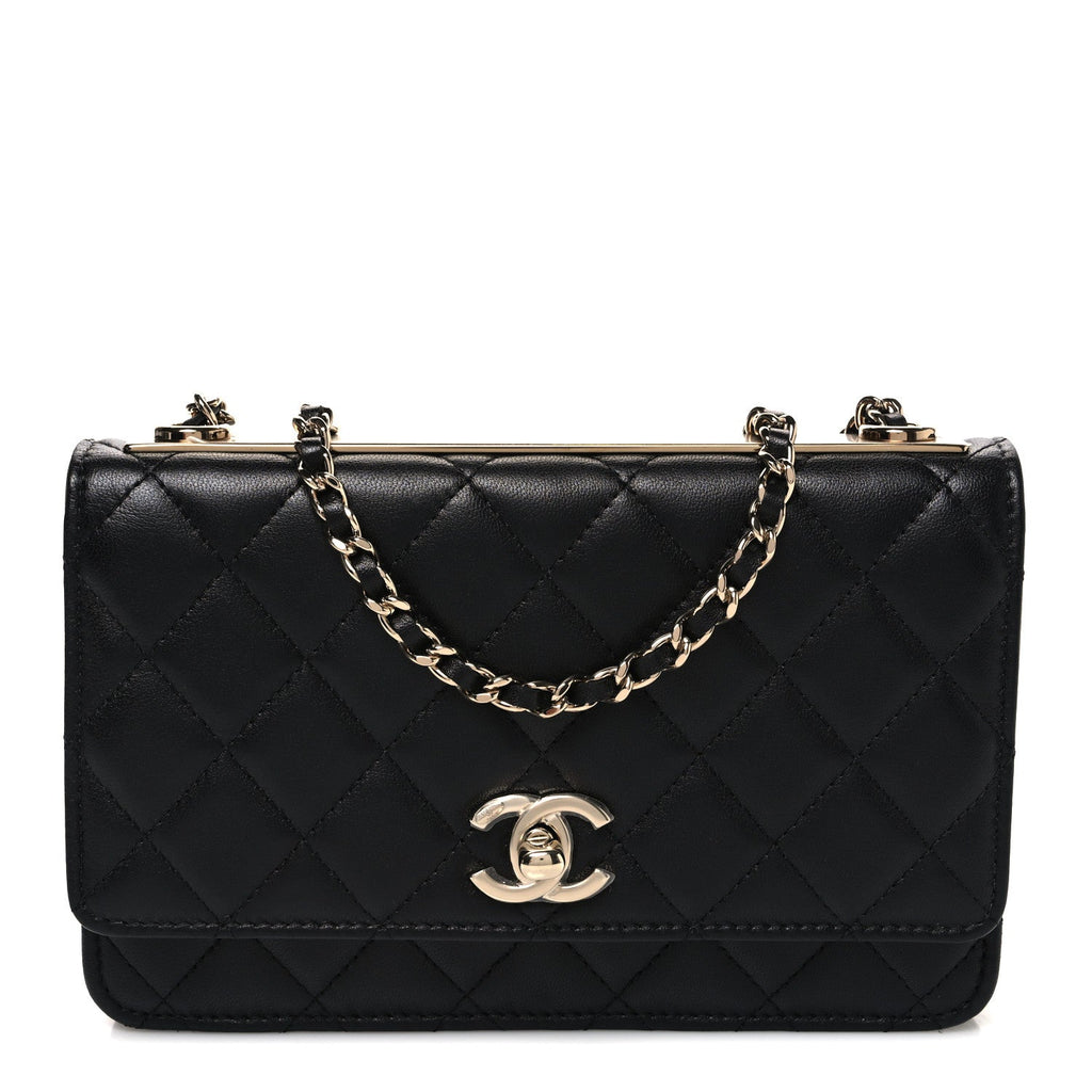 Lambskin Quilted Trendy CC Wallet On Chain WOC Black wholesalehk.shop