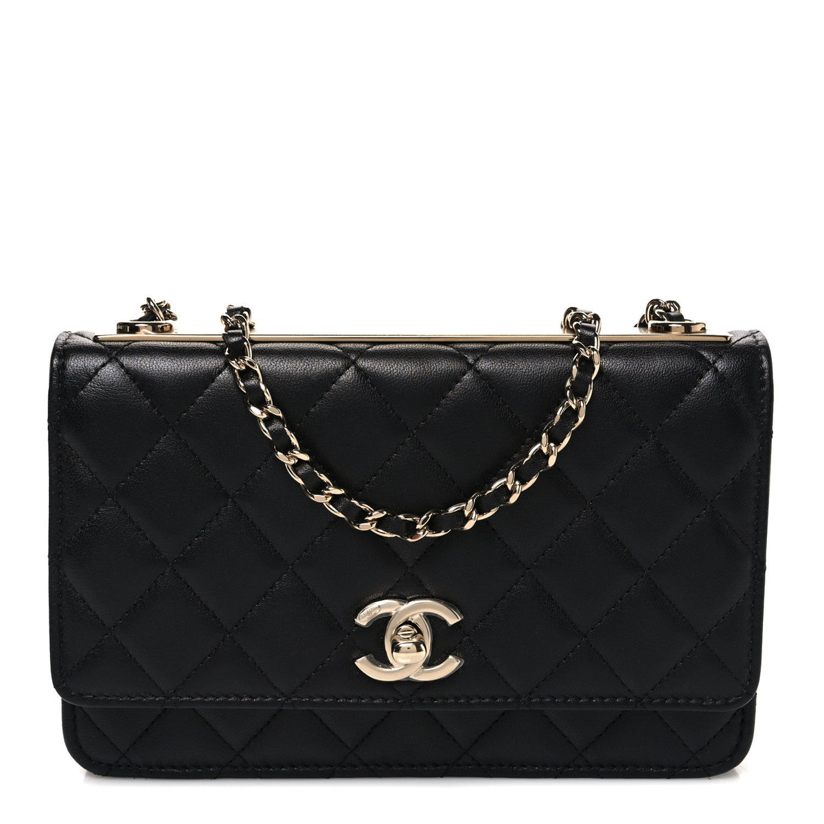 Lambskin Quilted Trendy CC Wallet On Chain WOC Black wholesalehk.shop