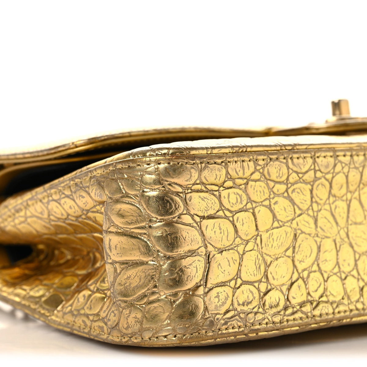 Metallic Calfskin Crocodile Embossed Cocodile Medium Double Flap Gold wholesalehk.shop