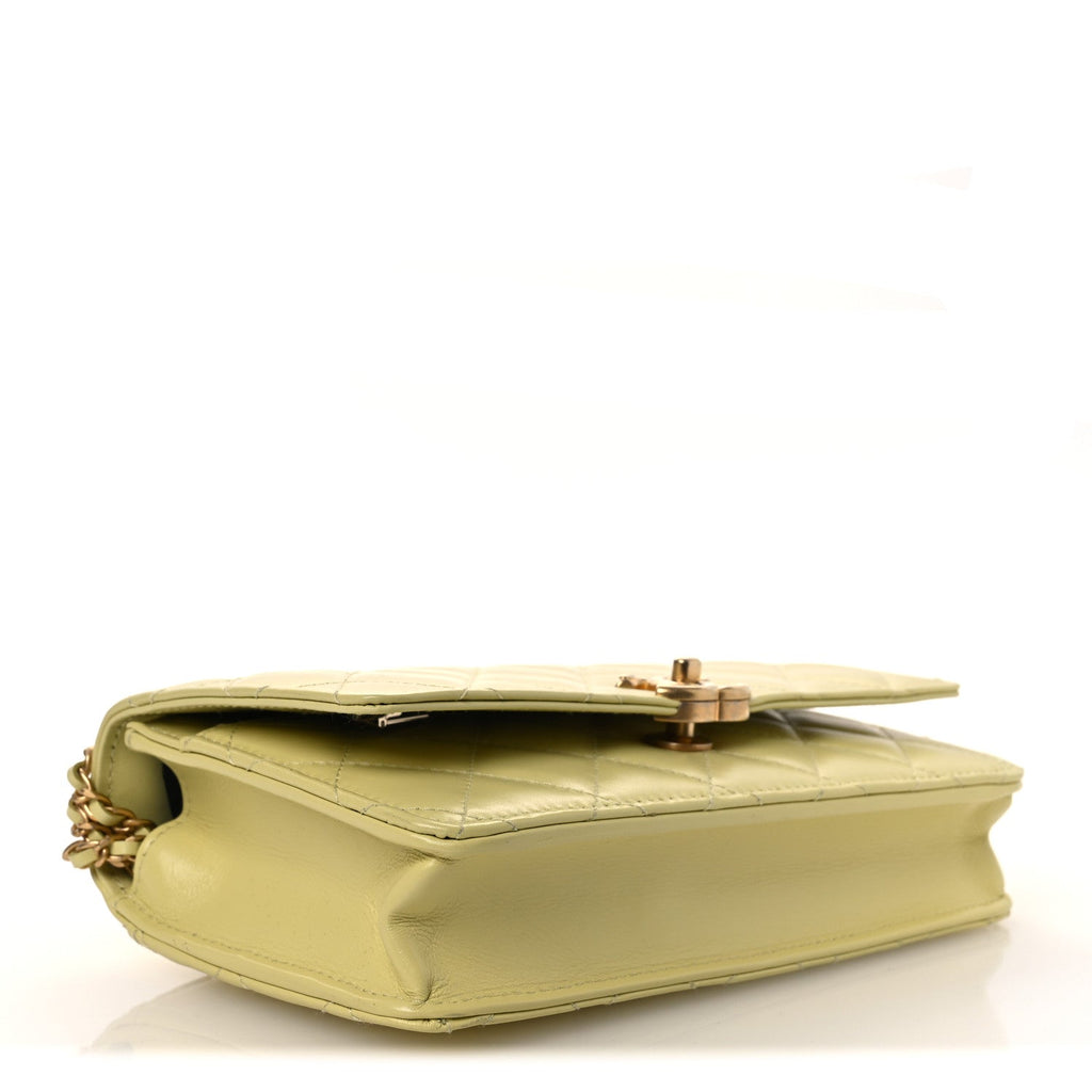 Calfskin Quilted Perfect Fit Wallet On Chain WOC Yellow wholesalehk.shop