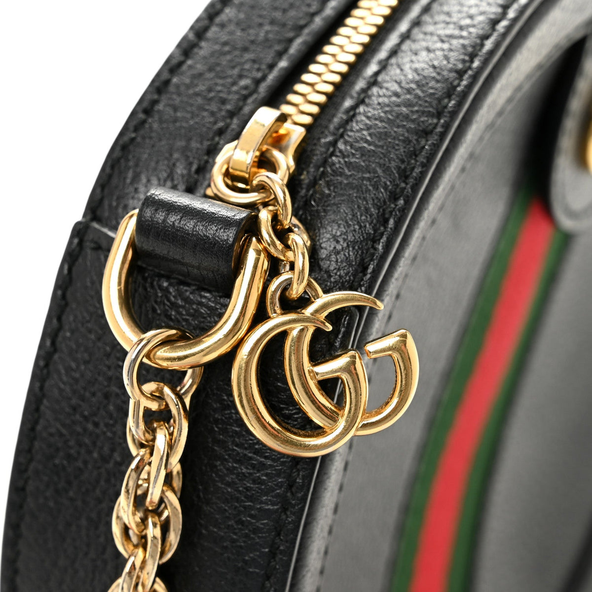 Grained Calfskin Web Mini Ophidia Round Shoulder Bag Black wholesalehk.shop