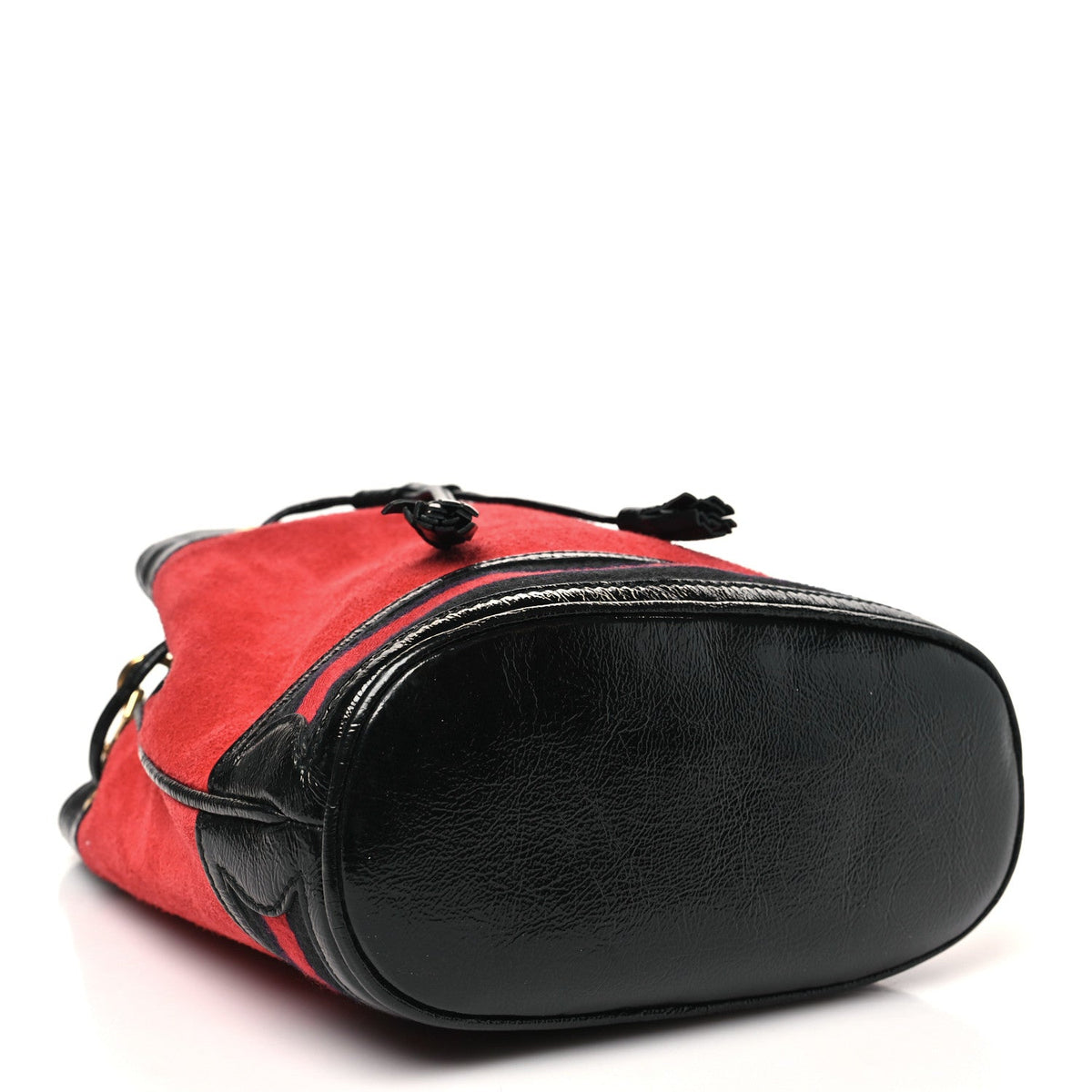Suede Patent Web Small Ophidia Bucket Bag Hibiscus Red Black wholesalehk.shop