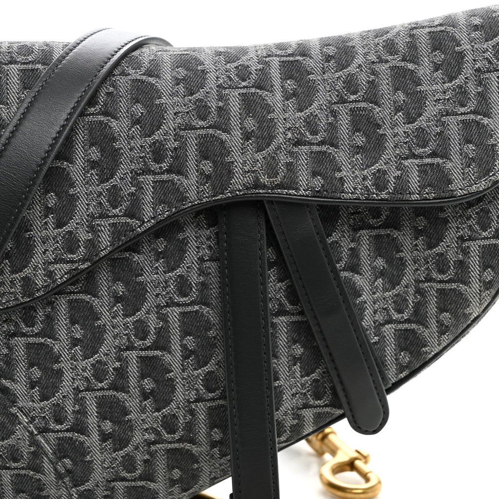 Denim Oblique Jacquard Saddle Bag With Strap Grey wholesalehk.shop