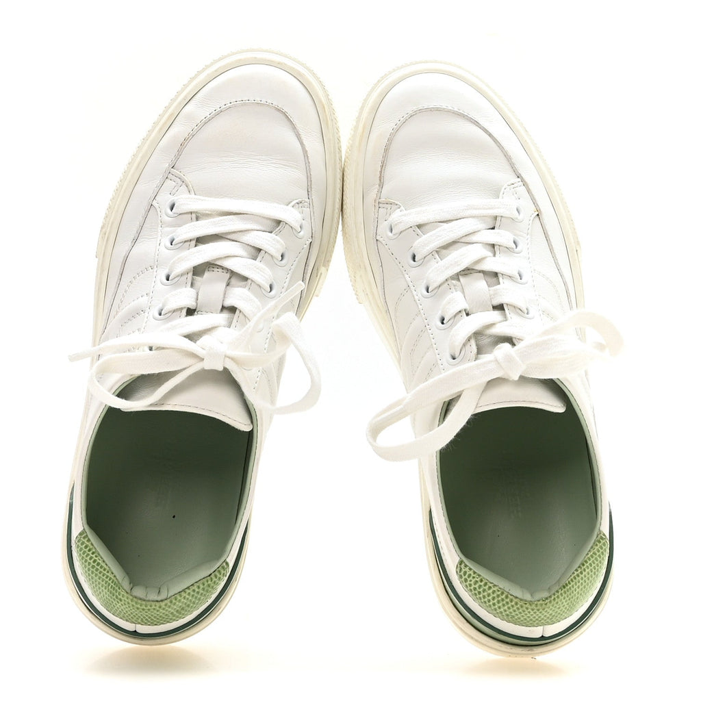 Crocodile Calfskin Deep Sneakers 37.5 White Vert Jade wholesalehk.shop