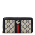 GG Supreme Monogram Textured Dollar Calfskin Web Ophidia Zip Around Wallet Beige Blue wholesalehk.shop