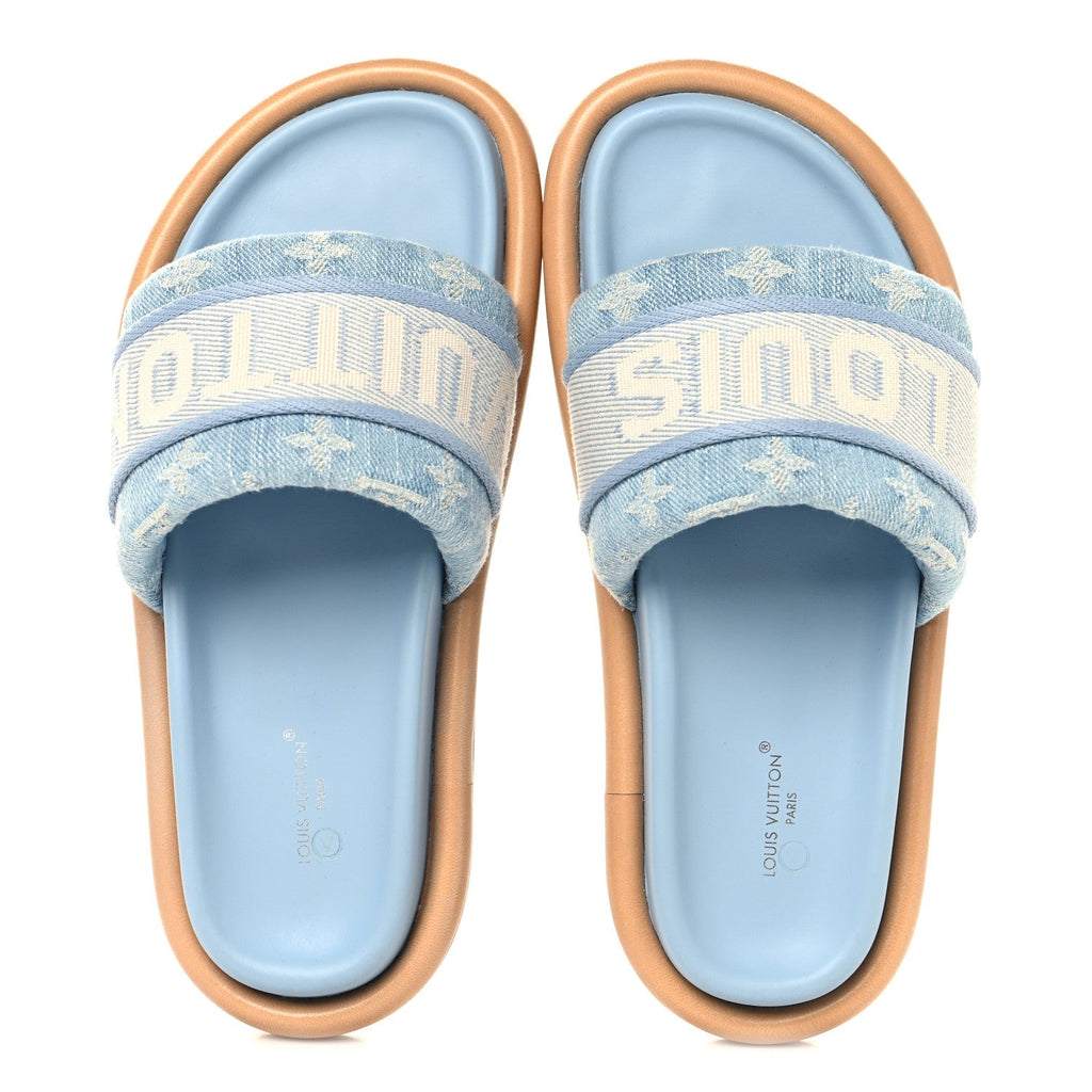 Monogram Denim LV Bliss Womens Comfort Mules 36 Turquoise £¨ Direct shipment via from wholesalehk.shop