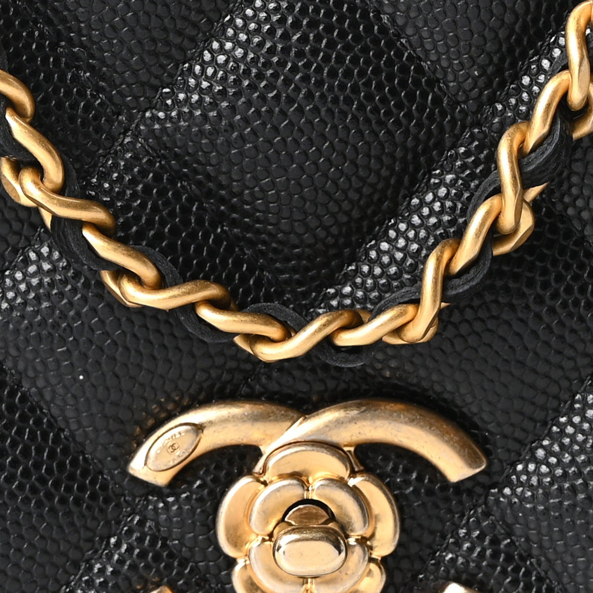 Caviar Quilted Camellia Wallet On Chain WOC Black wholesalehk.shop