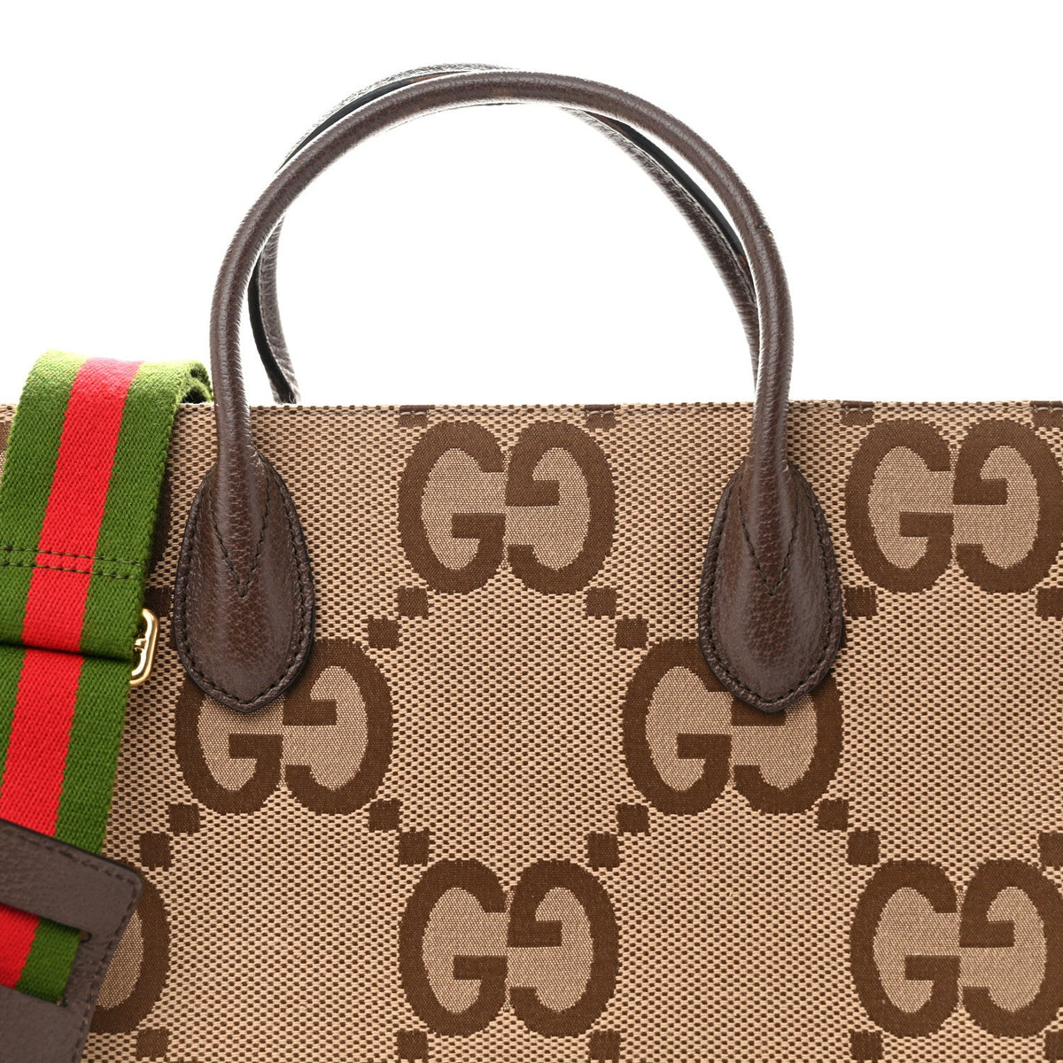 Monogram Jumbo GG Textured Dollar Calfskin Web Tote Bag Camel Ebony New Acero wholesalehk.shop