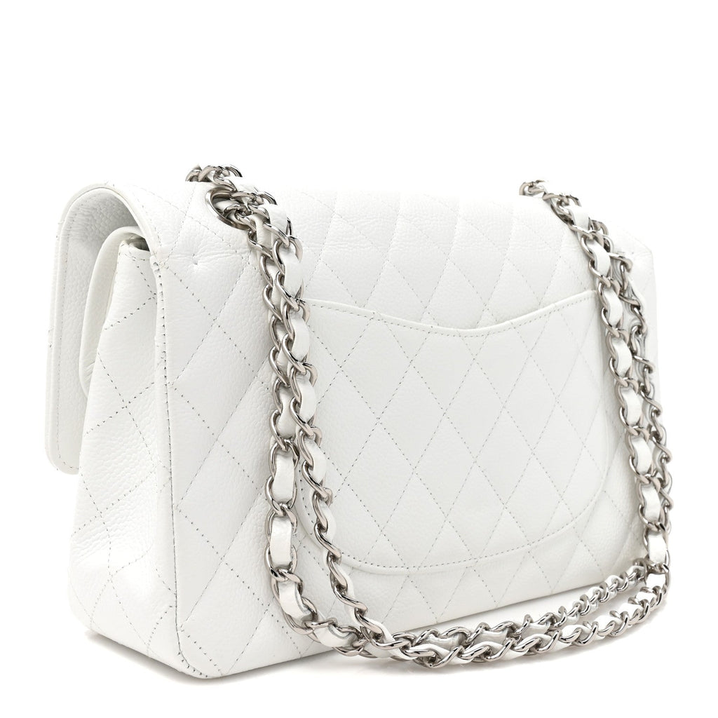 Caviar Quilted Medium Double Flap White wholesalehk.shop