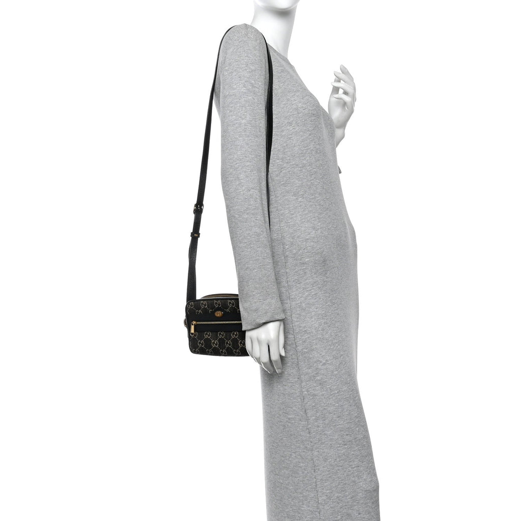 Jacquard Black Denim GG Monogram Textured Dollar Calfskin Mini Ophidia Shoulder Bag Black Ivory wholesalehk.shop