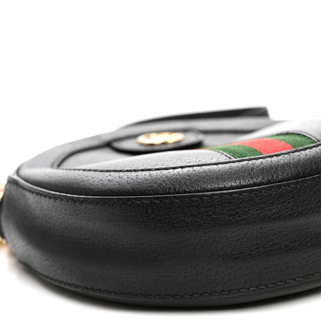Grained Calfskin Web Mini Ophidia Round Shoulder Bag Black wholesalehk.shop