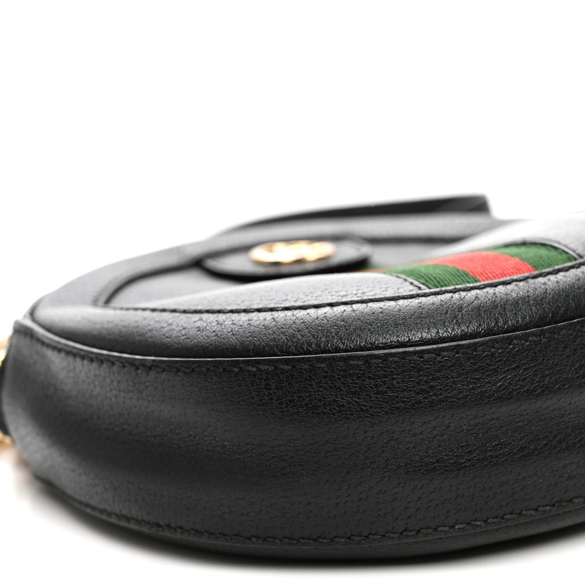 Grained Calfskin Web Mini Ophidia Round Shoulder Bag Black wholesalehk.shop