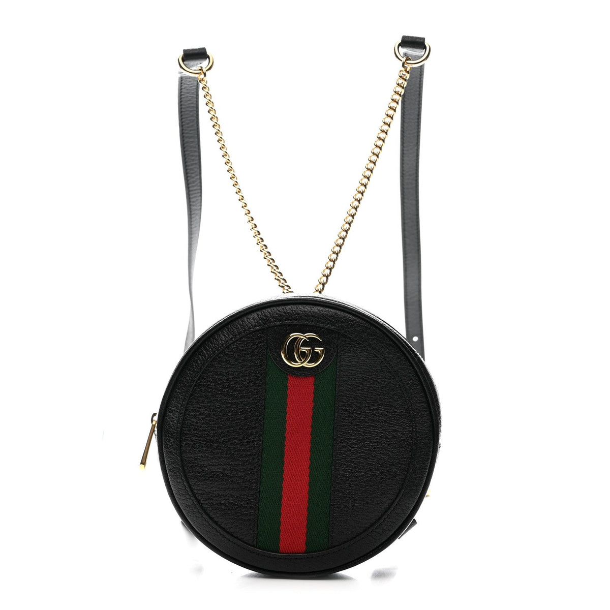 Grained Calfskin Web Mini Ophidia Round Shoulder Bag Black wholesalehk.shop