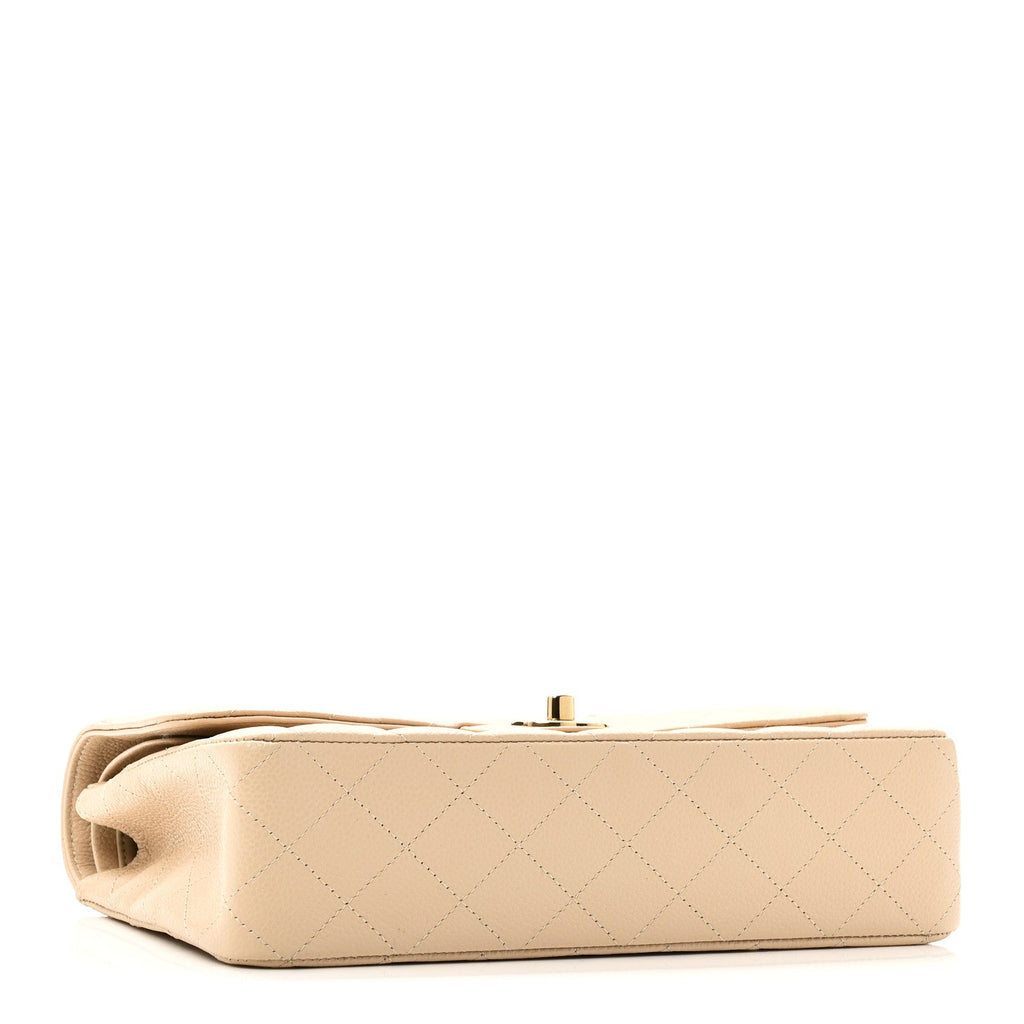 Caviar Quilted Medium Double Flap Beige wholesalehk.shop