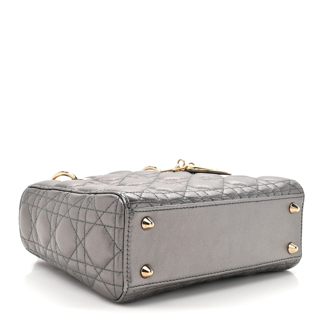Metallic Lambskin Cannage Small My ABCDior Lady Dior Dark Silver wholesalehk.shop