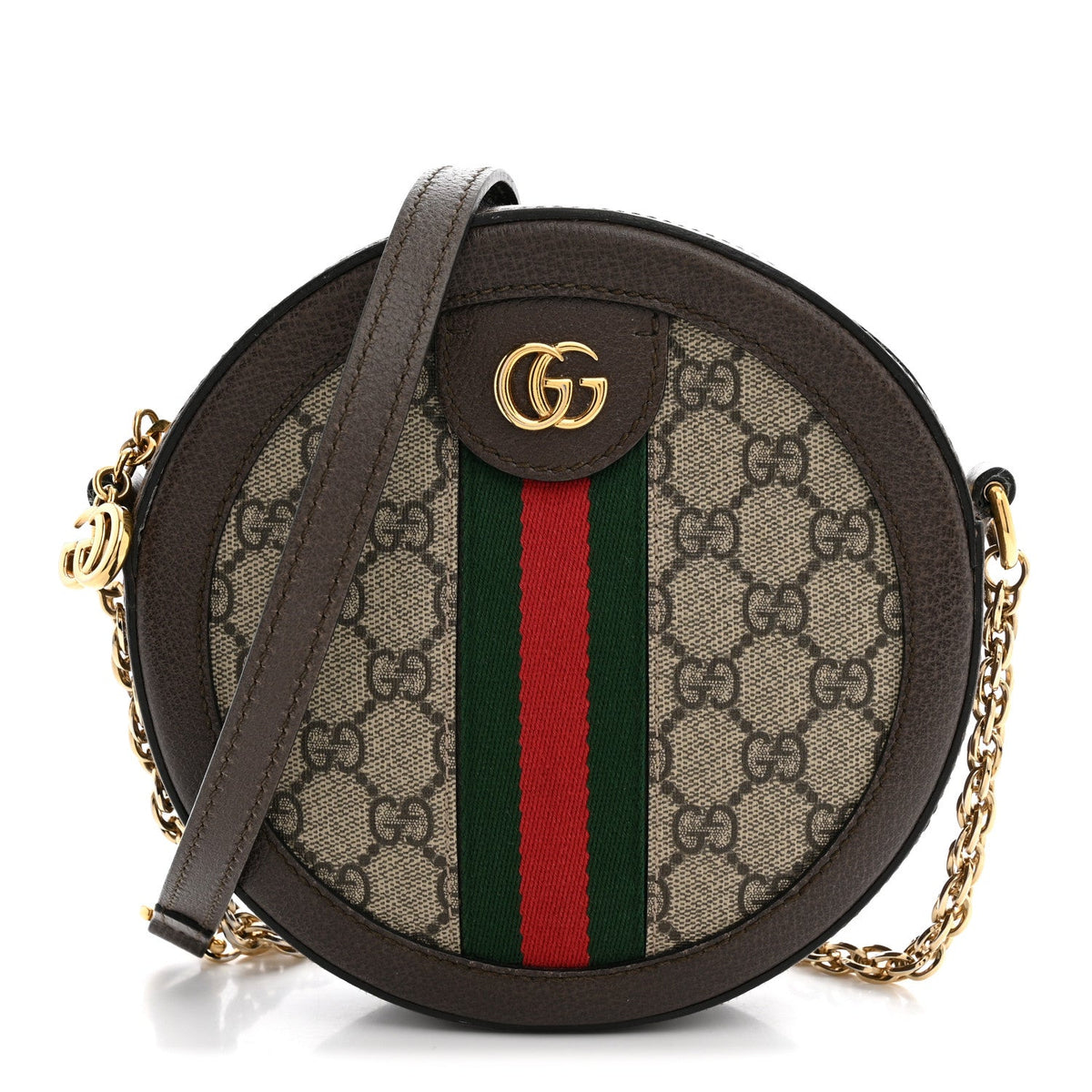 GG Supreme Monogram Web Mini Ophidia Round Shoulder Bag Brown wholesalehk.shop