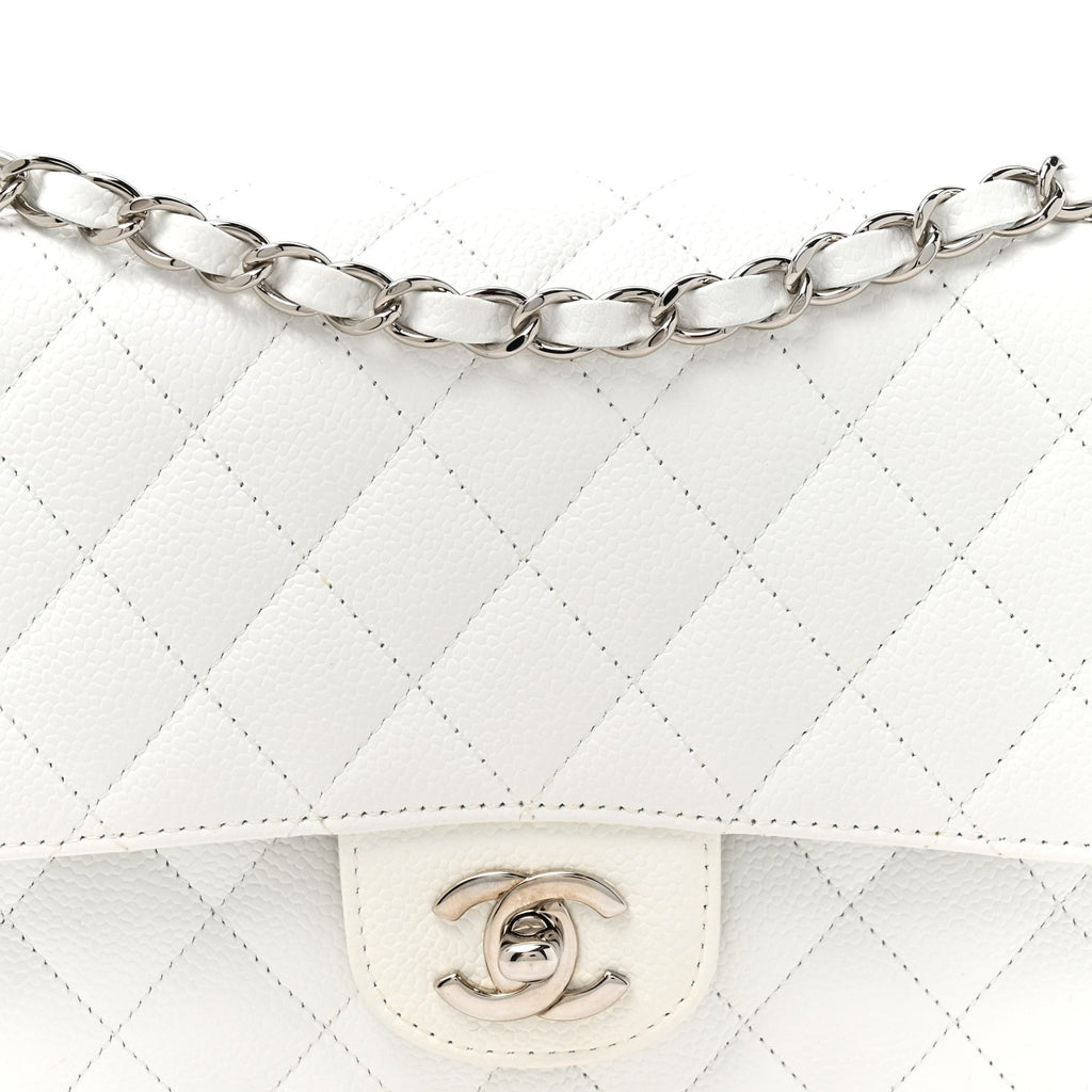 Caviar Quilted Medium Double Flap White wholesalehk.shop