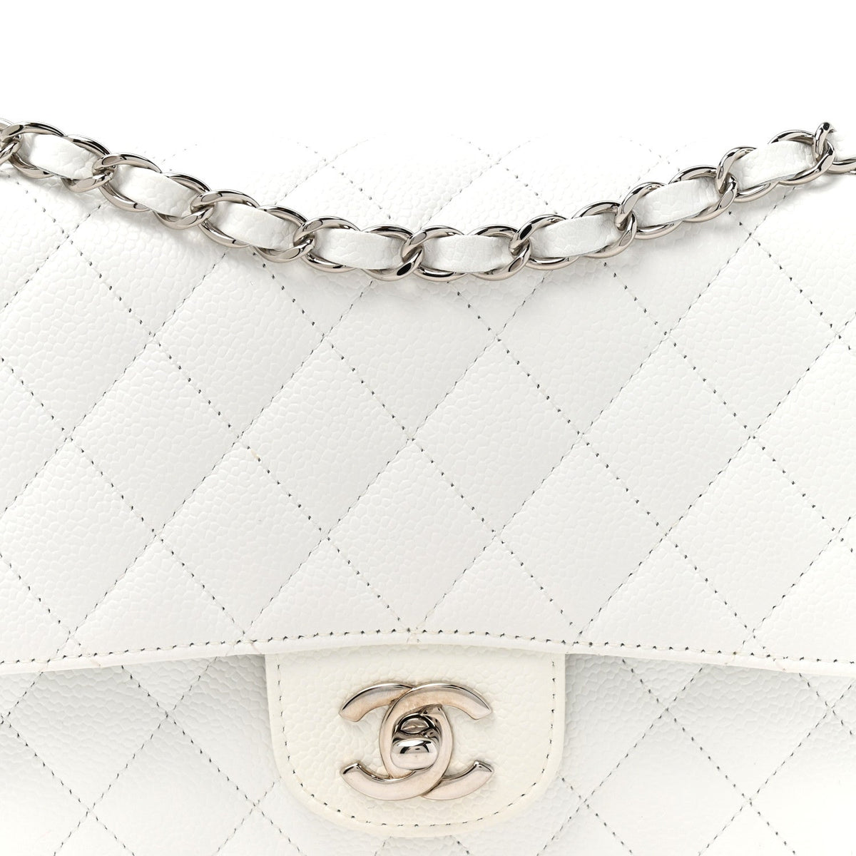 Caviar Quilted Medium Double Flap White wholesalehk.shop