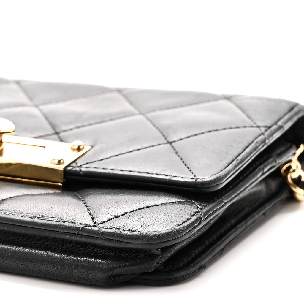 Lambskin Quilted Golden Class Wallet on Chain WOC Black wholesalehk.shop