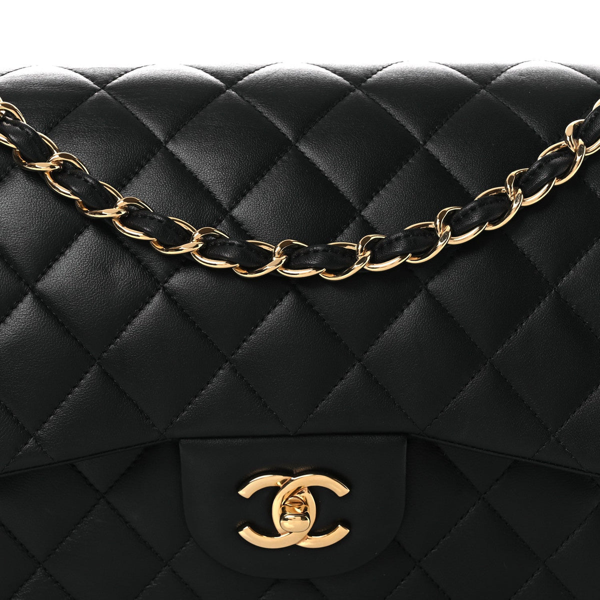Lambskin Quilted Jumbo Double Flap Black wholesalehk.shop