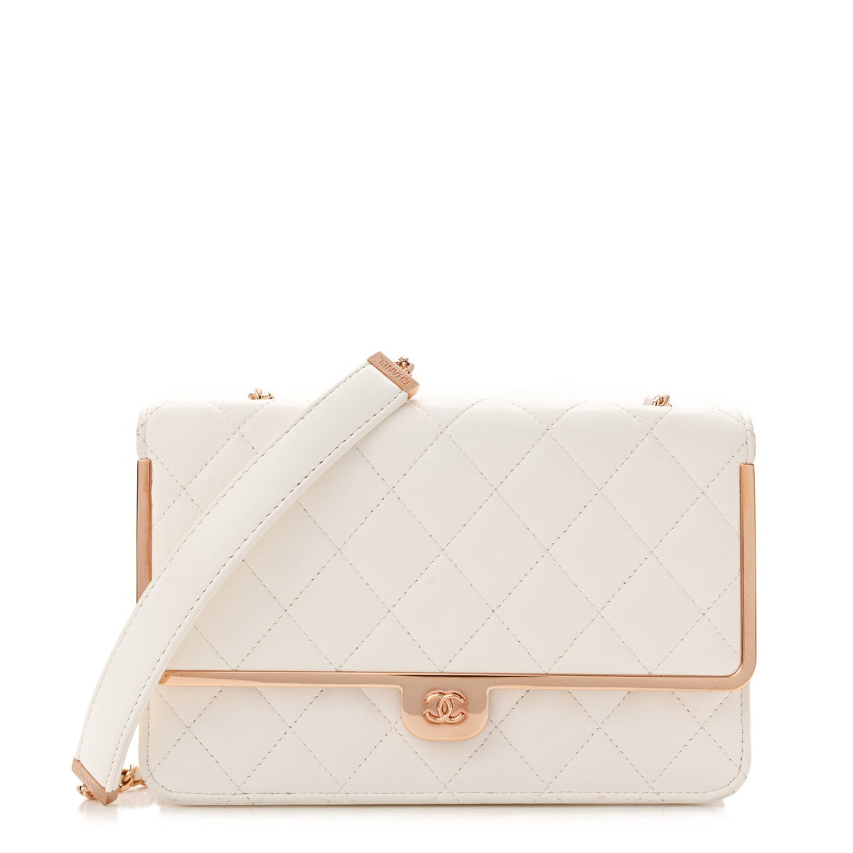 Lambskin Quilted Frame Wallet On Chain WOC White wholesalehk.shop
