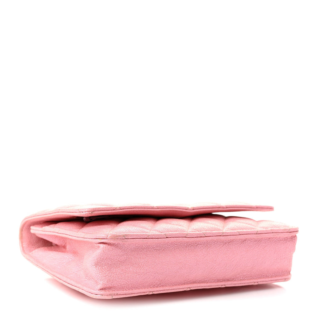 Iridescent Caviar Quilted Wallet on Chain WOC Rose Pink wholesalehk.shop