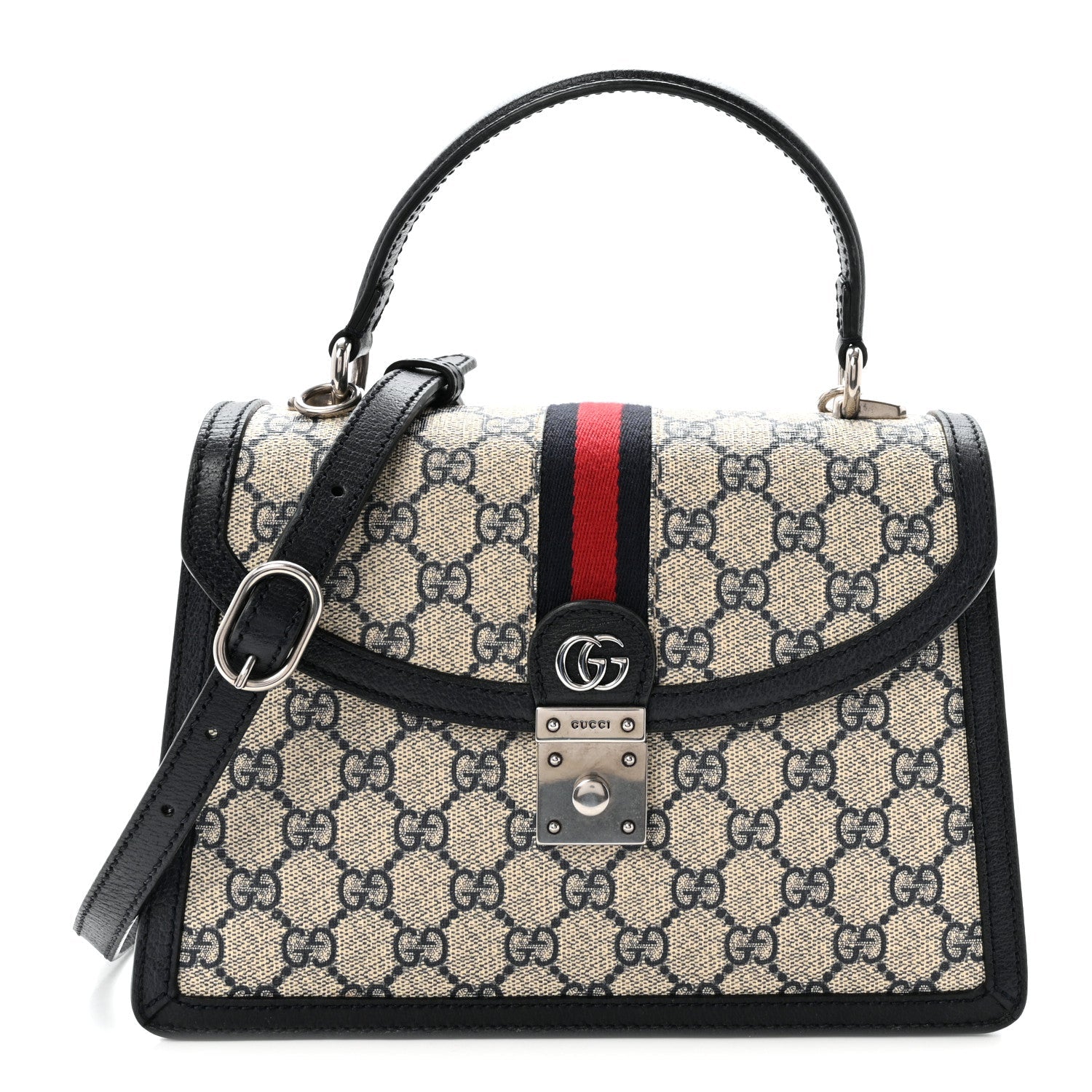 GG Supreme Monogram Textured Dollar Calfskin Web Small Ophidia Padlock Top Handle Bag Beige Blue £¨ Direct shipment via from wholesalehk.shop
