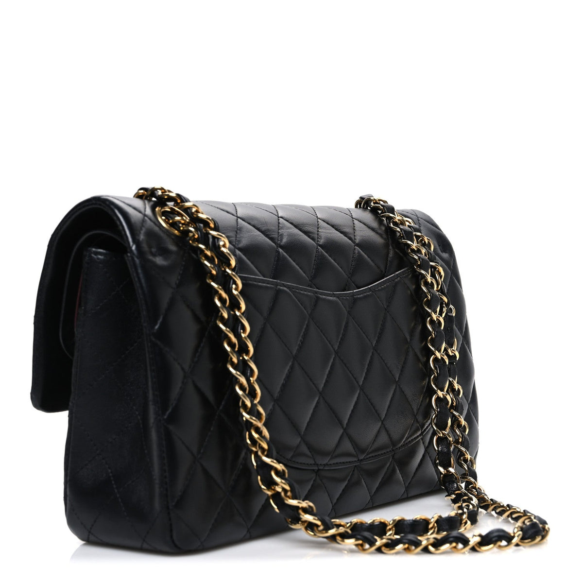 Lambskin Quilted Medium Double Flap Black wholesalehk.shop