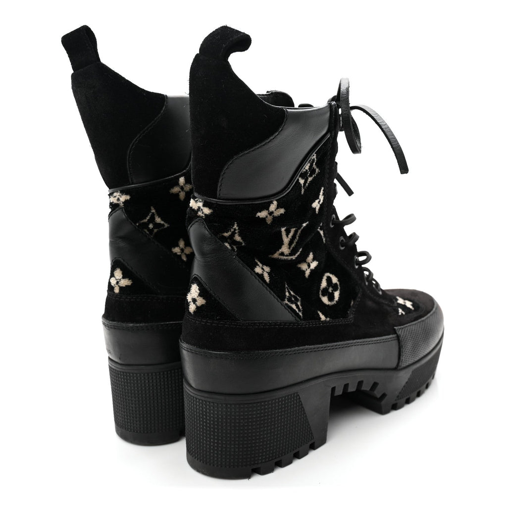 Velvet Calfskin Monogram Laureate Platform Desert Boots 40 Black White £¨ Direct shipment via from wholesalehk.shop