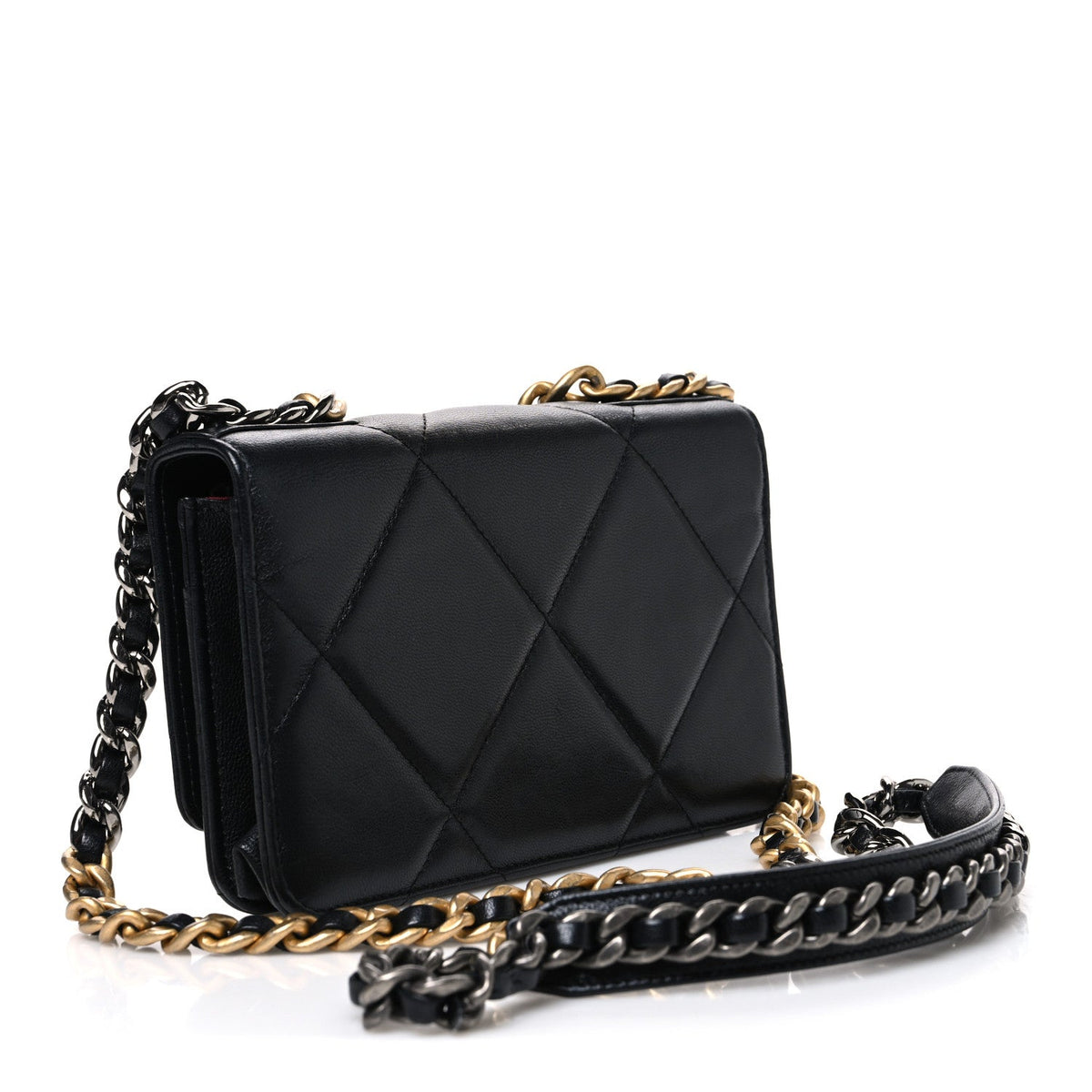 Goatskin Quilted Chanel 19 Wallet On Chain WOC Black wholesalehk.shop
